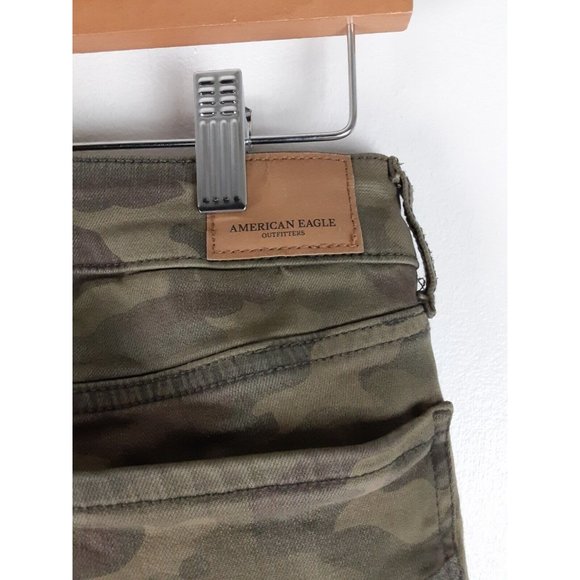 American Eagle Women's Green Camo Distressed Jegging Skinny Jeans Stretch 2 - Picture 6 of 8